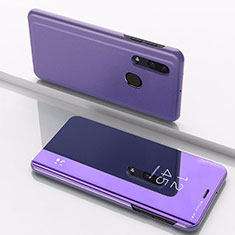 Handytasche Stand Schutzhülle Leder Rahmen Spiegel Tasche für Samsung Galaxy A20 Violett