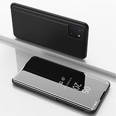 Handytasche Stand Schutzhülle Leder Rahmen Spiegel Tasche für Samsung Galaxy A81 Schwarz