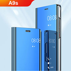 Handytasche Stand Schutzhülle Leder Rahmen Spiegel Tasche für Samsung Galaxy A9s Hellblau