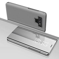 Handytasche Stand Schutzhülle Leder Rahmen Spiegel Tasche für Samsung Galaxy Note 9 Silber