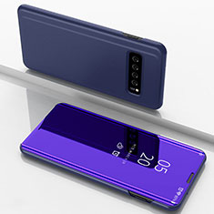 Handytasche Stand Schutzhülle Leder Rahmen Spiegel Tasche für Samsung Galaxy S10 5G SM-G977B Blau