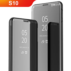 Handytasche Stand Schutzhülle Leder Rahmen Spiegel Tasche für Samsung Galaxy S10 5G SM-G977B Schwarz