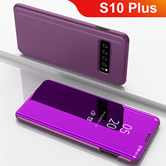 Handytasche Stand Schutzhülle Leder Rahmen Spiegel Tasche für Samsung Galaxy S10 Plus Violett