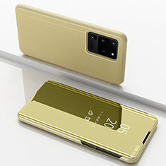 Handytasche Stand Schutzhülle Leder Rahmen Spiegel Tasche für Samsung Galaxy S20 Ultra 5G Gold