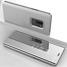 Handytasche Stand Schutzhülle Leder Rahmen Spiegel Tasche für Samsung Galaxy S9 Plus Silber