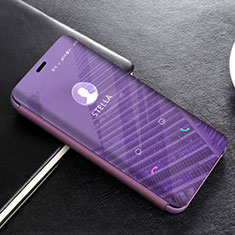 Handytasche Stand Schutzhülle Leder Rahmen Spiegel Tasche L02 für Huawei Mate 20 Lite Violett