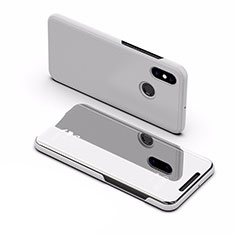 Handytasche Stand Schutzhülle Leder Rahmen Spiegel Tasche L02 für Xiaomi Mi Max 3 Silber