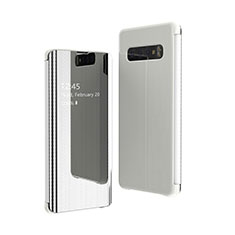 Handytasche Stand Schutzhülle Leder Rahmen Spiegel Tasche L05 für Samsung Galaxy S10 Silber