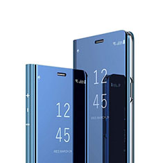 Handytasche Stand Schutzhülle Leder Rahmen Spiegel Tasche M01 für Huawei Mate 20 Lite Blau