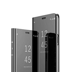 Handytasche Stand Schutzhülle Leder Rahmen Spiegel Tasche M01 für Huawei P30 Lite Schwarz
