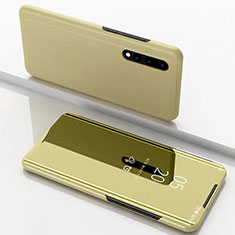 Handytasche Stand Schutzhülle Leder Rahmen Spiegel Tasche M01 für Samsung Galaxy A70 Gold