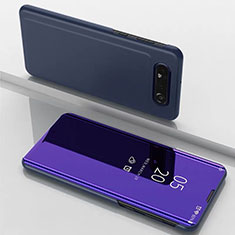 Handytasche Stand Schutzhülle Leder Rahmen Spiegel Tasche M01 für Samsung Galaxy A80 Violett