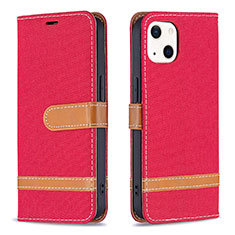 Handytasche Stand Schutzhülle Stoff für Apple iPhone 14 Plus Rot