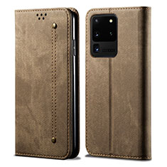 Handytasche Stand Schutzhülle Stoff für Samsung Galaxy S20 Ultra Braun