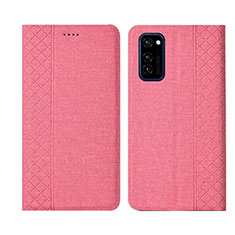 Handytasche Stand Schutzhülle Stoff H01 für Huawei Honor V30 5G Rosa