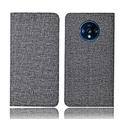 Handytasche Stand Schutzhülle Stoff H01 für OnePlus 7T Grau