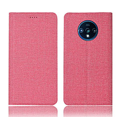 Handytasche Stand Schutzhülle Stoff H01 für OnePlus 7T Rosa