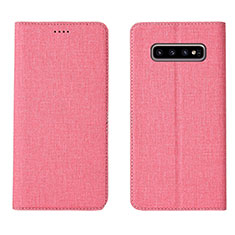 Handytasche Stand Schutzhülle Stoff H01 für Samsung Galaxy S10 Plus Rosa