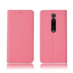 Handytasche Stand Schutzhülle Stoff H01 für Xiaomi Mi 9T Rosa
