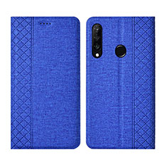 Handytasche Stand Schutzhülle Stoff H02 für Huawei P30 Lite Blau
