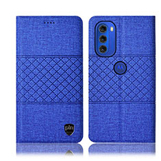 Handytasche Stand Schutzhülle Stoff H12P für Motorola Moto G51 5G Blau