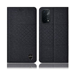 Handytasche Stand Schutzhülle Stoff H12P für Oppo A74 5G Schwarz