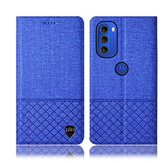 Handytasche Stand Schutzhülle Stoff H13P für Motorola Moto G51 5G Blau