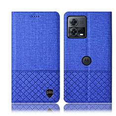 Handytasche Stand Schutzhülle Stoff H14P für Motorola Moto Edge 30 Fusion 5G Blau