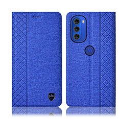 Handytasche Stand Schutzhülle Stoff H14P für Motorola Moto G51 5G Blau