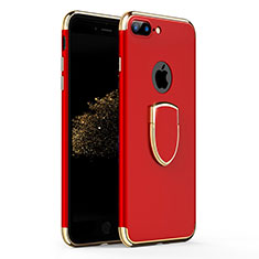 Hülle Luxus Metall Rahmen und Kunststoff mit Fingerring Ständer A03 für Apple iPhone 8 Plus Rot