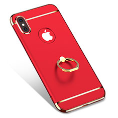 Hülle Luxus Metall Rahmen und Kunststoff mit Fingerring Ständer F02 für Apple iPhone Xs Rot