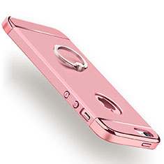 Hülle Luxus Metall Rahmen und Kunststoff mit Fingerring Ständer für Apple iPhone 5S Rosegold