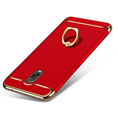 Hülle Luxus Metall Rahmen und Kunststoff mit Fingerring Ständer für Samsung Galaxy C7 (2017) Rot