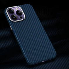 Kohlefaser Hülle Handyhülle Luxus Schutzhülle Flexible Tasche Köper T01 für Apple iPhone 14 Pro Blau