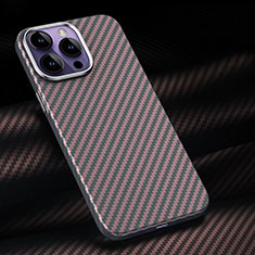 Kohlefaser Hülle Handyhülle Luxus Schutzhülle Flexible Tasche Köper T01 für Apple iPhone 14 Pro Max Rot