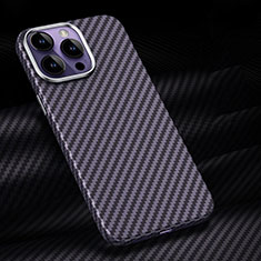 Kohlefaser Hülle Handyhülle Luxus Schutzhülle Flexible Tasche Köper T01 für Apple iPhone 14 Pro Max Violett