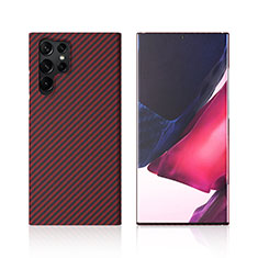 Kohlefaser Hülle Handyhülle Luxus Schutzhülle Flexible Tasche Köper T01 für Samsung Galaxy S22 Ultra 5G Rot