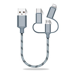 Lightning USB Ladekabel Kabel Android Micro USB Type-C 25cm S01 für Vivo Y12s Grau