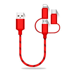 Lightning USB Ladekabel Kabel Android Micro USB Type-C 25cm S01 Rot