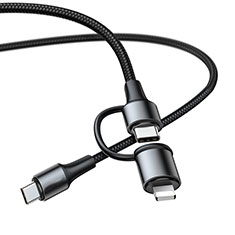 Lightning USB Ladekabel Kabel Android Micro USB Type-C ML06 für Alcatel 1X 2019 Schwarz