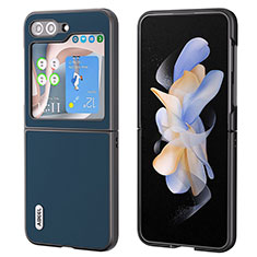 Luxus Leder Hülle Handyhülle und Kunststoff Schutzhülle Hartschalen Tasche AD2 für Samsung Galaxy Z Flip5 5G Blau