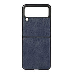 Luxus Leder Hülle Handyhülle und Kunststoff Schutzhülle Hartschalen Tasche B04 für Samsung Galaxy Z Flip3 5G Blau