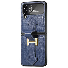 Luxus Leder Hülle Handyhülle und Kunststoff Schutzhülle Hartschalen Tasche B04 für Samsung Galaxy Z Flip4 5G Blau
