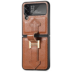 Luxus Leder Hülle Handyhülle und Kunststoff Schutzhülle Hartschalen Tasche B04 für Samsung Galaxy Z Flip4 5G Braun