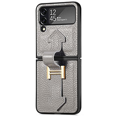 Luxus Leder Hülle Handyhülle und Kunststoff Schutzhülle Hartschalen Tasche B04 für Samsung Galaxy Z Flip4 5G Grau