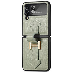 Luxus Leder Hülle Handyhülle und Kunststoff Schutzhülle Hartschalen Tasche B04 für Samsung Galaxy Z Flip4 5G Grün
