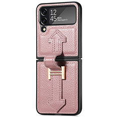Luxus Leder Hülle Handyhülle und Kunststoff Schutzhülle Hartschalen Tasche B04 für Samsung Galaxy Z Flip4 5G Rosegold