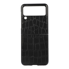 Luxus Leder Hülle Handyhülle und Kunststoff Schutzhülle Hartschalen Tasche B05 für Samsung Galaxy Z Flip3 5G Schwarz