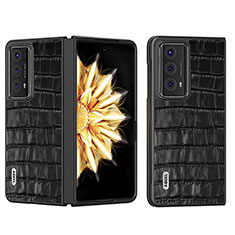Luxus Leder Hülle Handyhülle und Kunststoff Schutzhülle Hartschalen Tasche B05H für Huawei Honor Magic V2 5G Schwarz