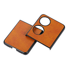 Luxus Leder Hülle Handyhülle und Kunststoff Schutzhülle Hartschalen Tasche B05H für Huawei P60 Pocket Braun